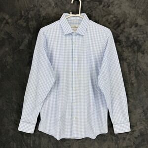 Mizzen+Main Leeward Dress Shirt Mens Large Trim Fit Blue Gingham Stretch 20534